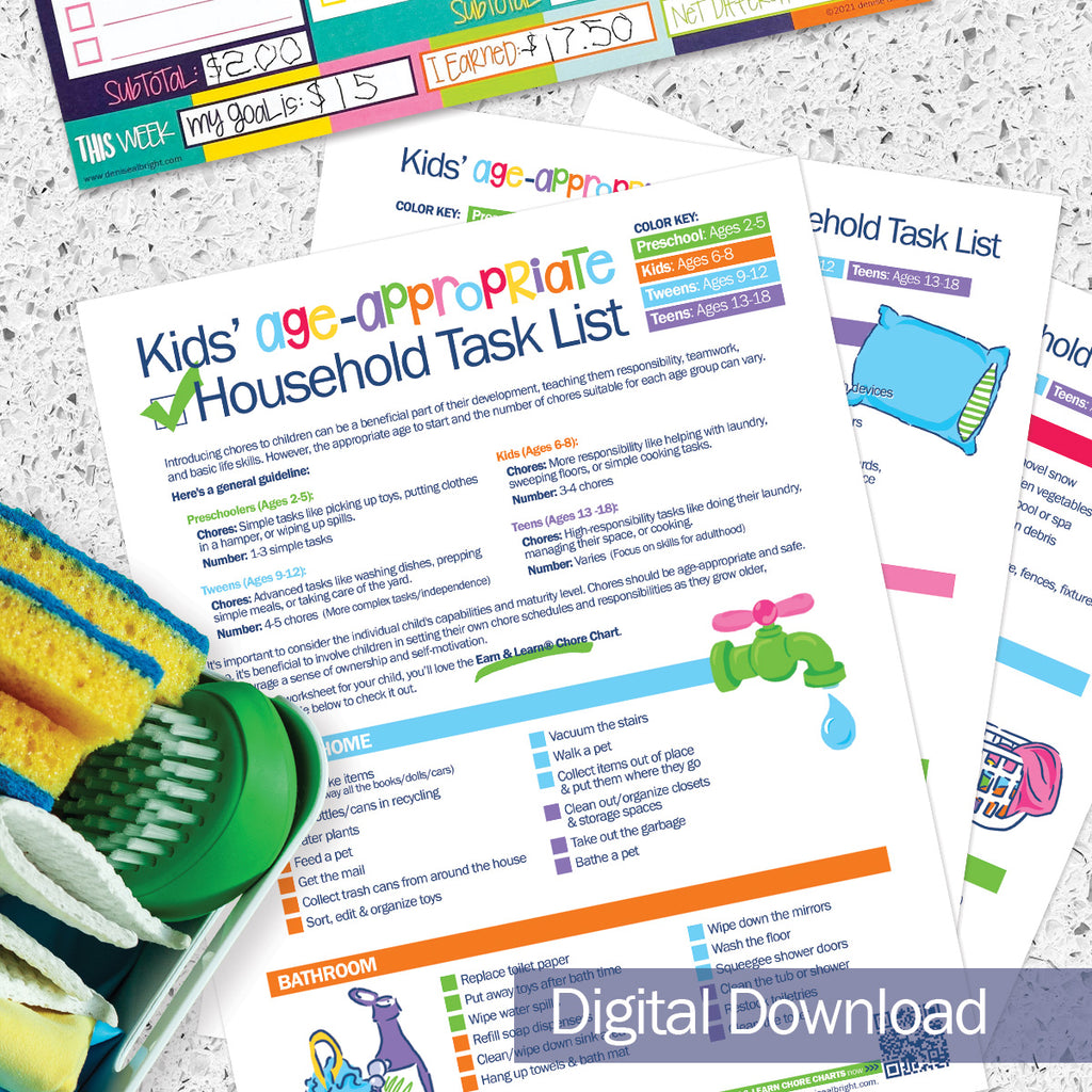 Kids' Age-Appropriate Household Task List Printable Worksheet