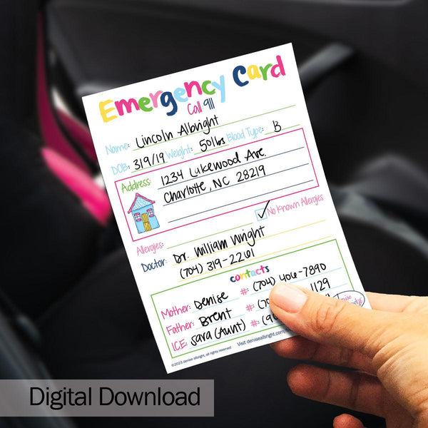 Discover the Ultimate Emergency Preparedness Tool for Kids | Digital Download Available Now – Denise Albright® for Free Printable In Case Of Emergency Card
