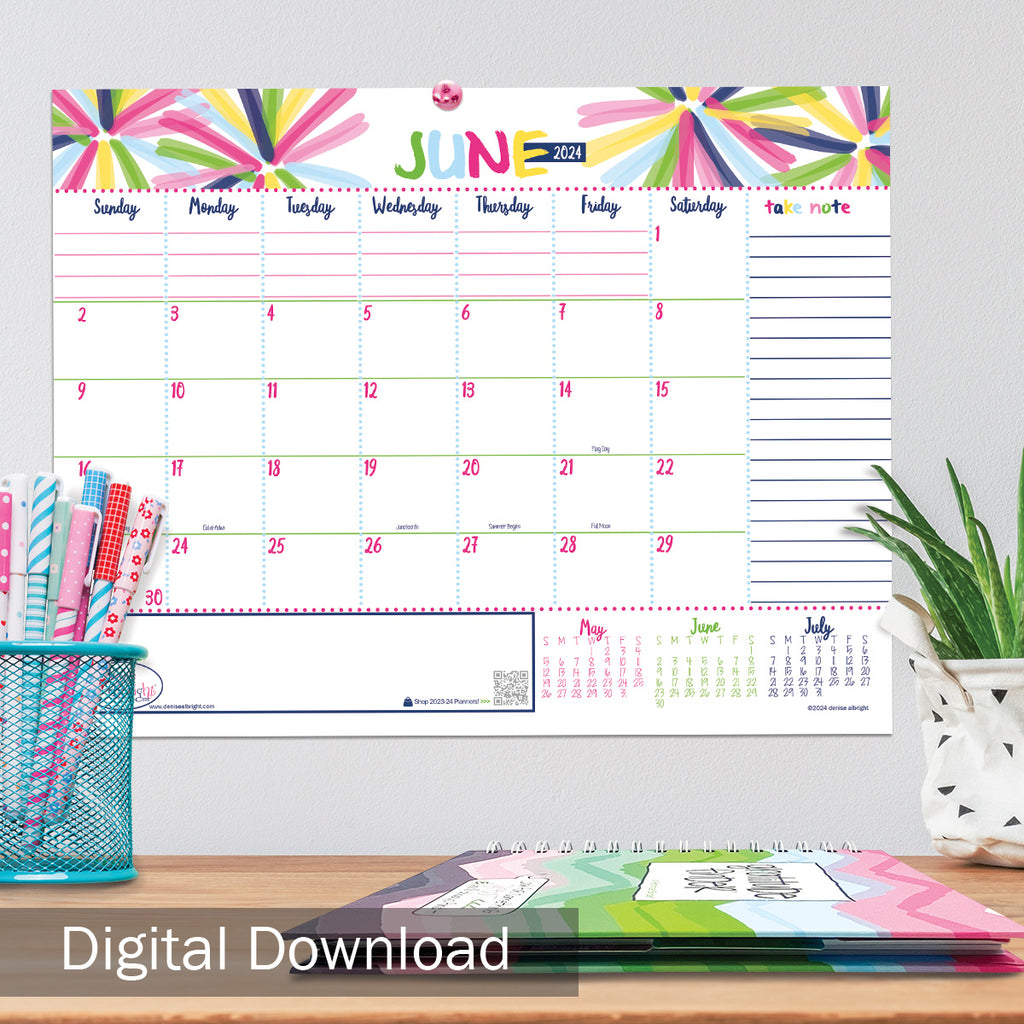 FREE Digital Download | June 2024 Monthly View Calendar | Print-ready, Delivered Instantly