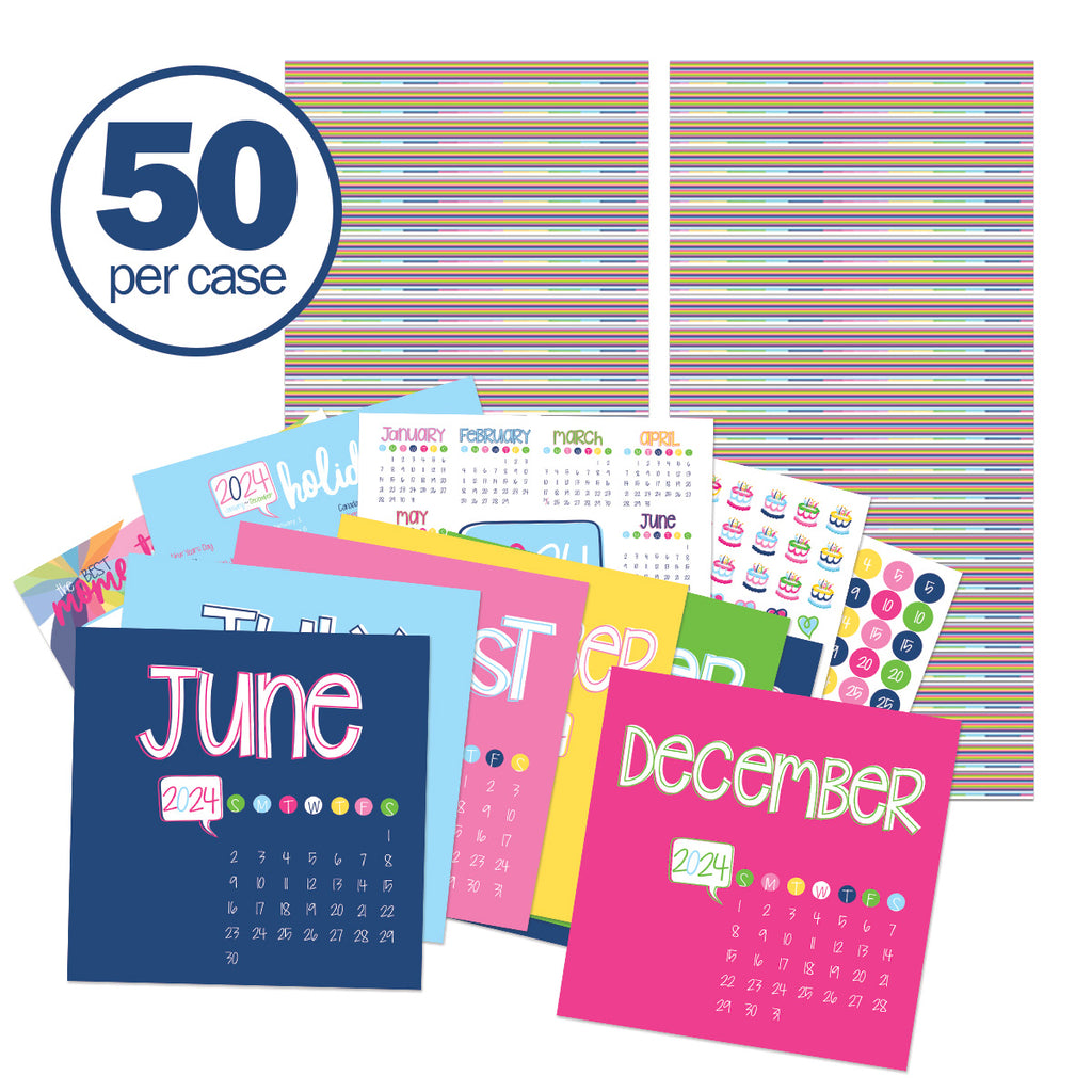 Buy-the-Case BULK 2024 Mini Monthly Desktop Calendars | Case of 50 Sets | Stickers Included