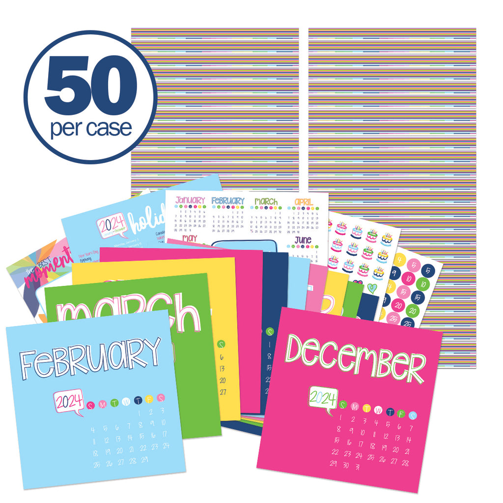 Buy-the-Case BULK 2024 Mini Monthly Desktop Calendars | Case of 50 Sets | Stickers Included