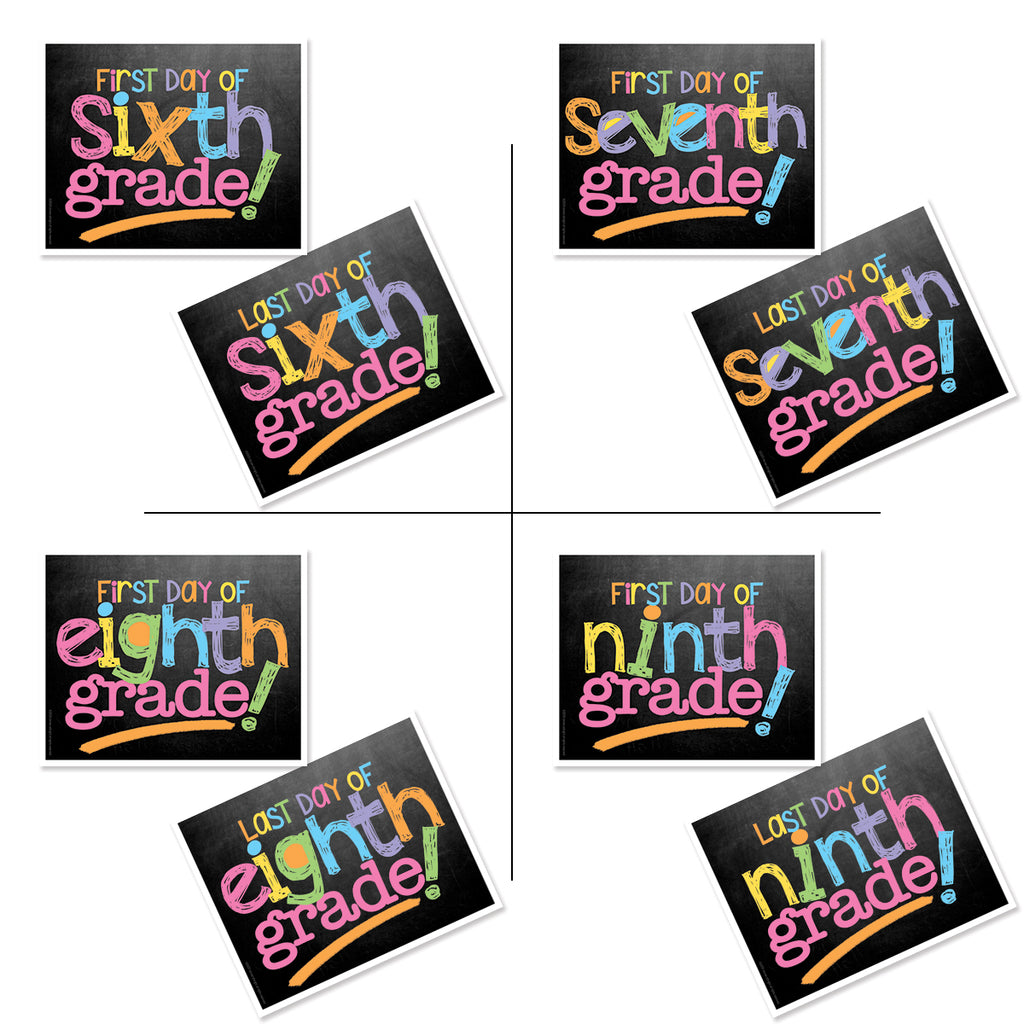 First & Last Day of School Signs | Photo Prop Deck | 17 Grades including T-K | Pastel Chalk - Denise Albright® 