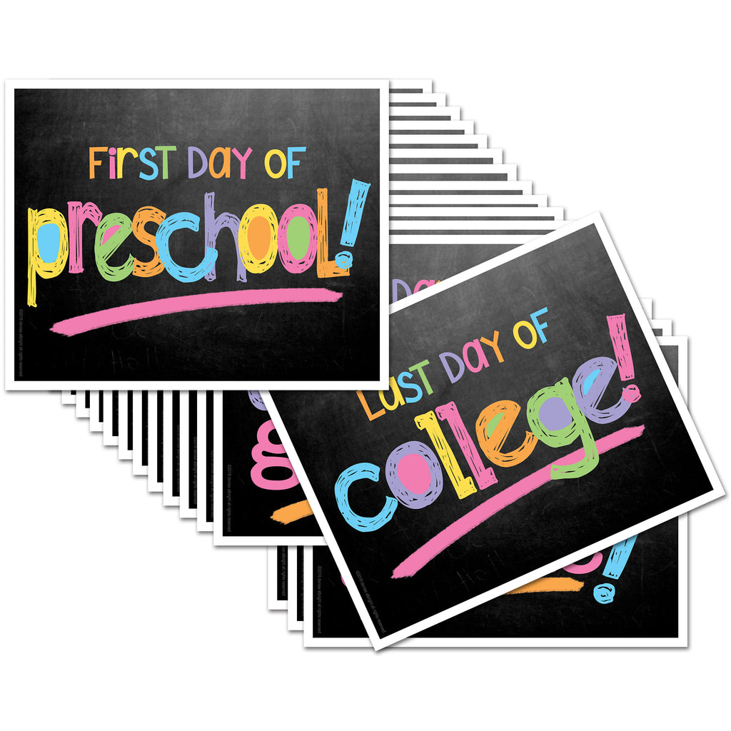 First & Last Day of School Signs | Prop Deck | 16 Grade Levels Preschool to College | Pastel Text