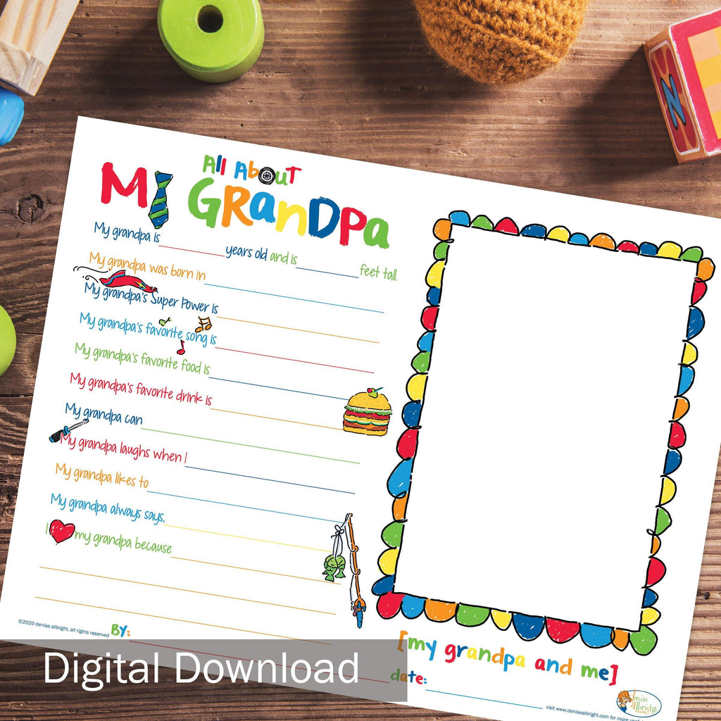 FREE Digital Download | About My Grandpa/Papa | Grandparents Day, Birthday Gift | Print-ready, Delivered Instantly - Denise Albright® 