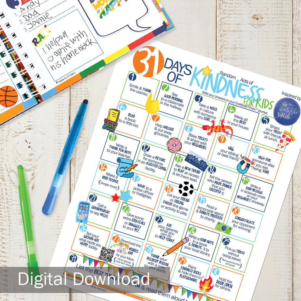 FREE Digital Download | 31 Days of Kindness Challenge for Kids | Primary | Print-ready, Delivered Instantly