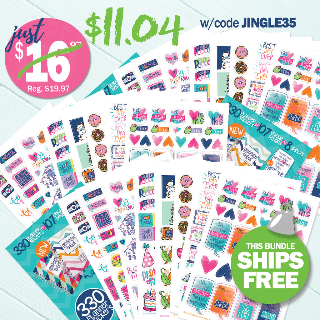 Bundle of 3 Grateful Heart Gratitude Sticker Sets | 330 Stickers per Set