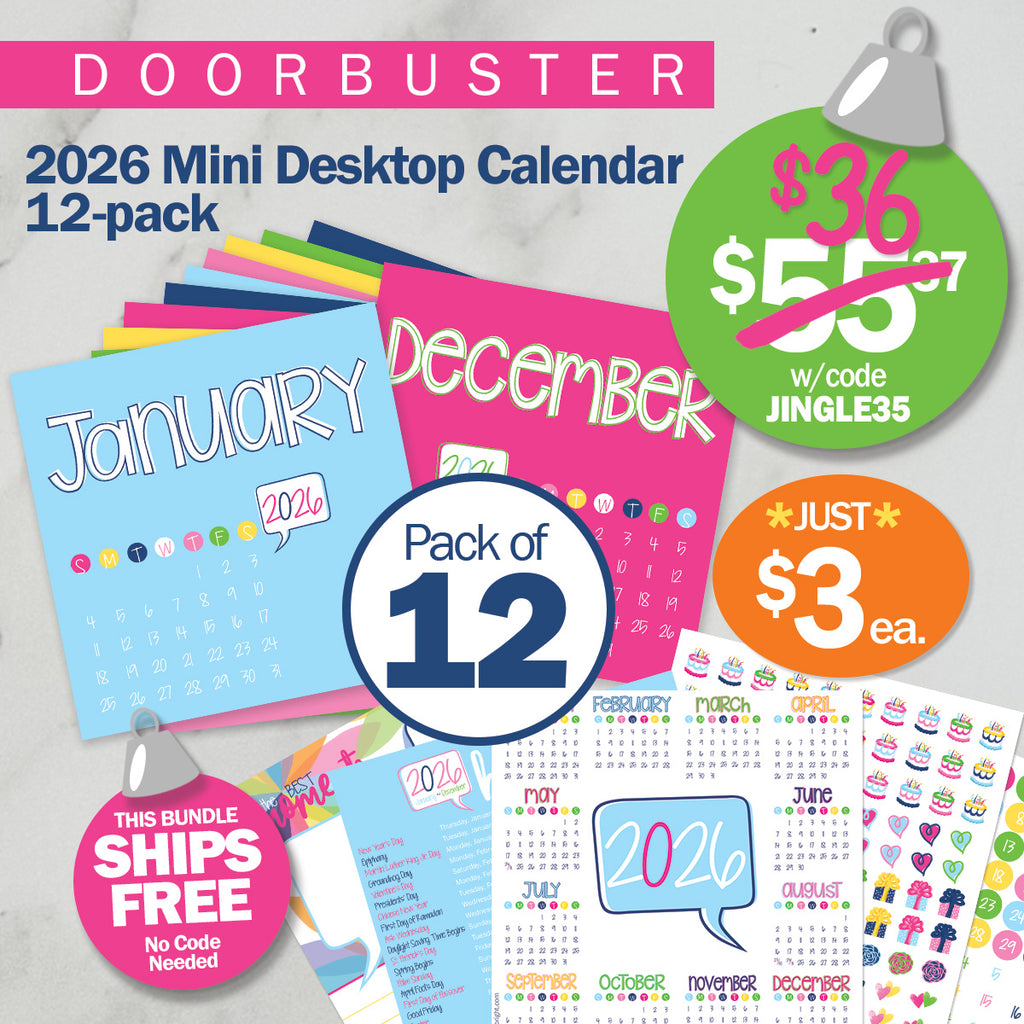 DOORBUSTER: NEW! 12-pack 2026 Mini Desktop Calendars | Stickers Included