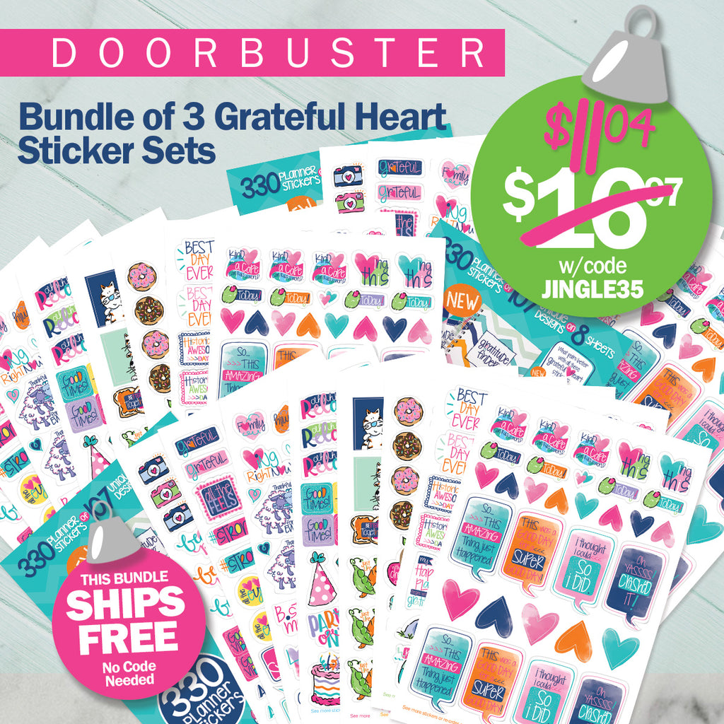 DOORBUSTER: Bundle of 3 Grateful Heart Gratitude Sticker Sets | 330 Stickers per Set
