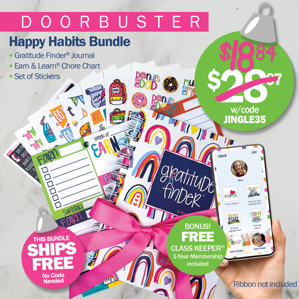 DOORBUSTER: NEW! Happy Habits Bundle for Kids | Chore Chart, Gratitude Journal & Stickers + BONUS App Membership | Teach Responsibility & Positivity