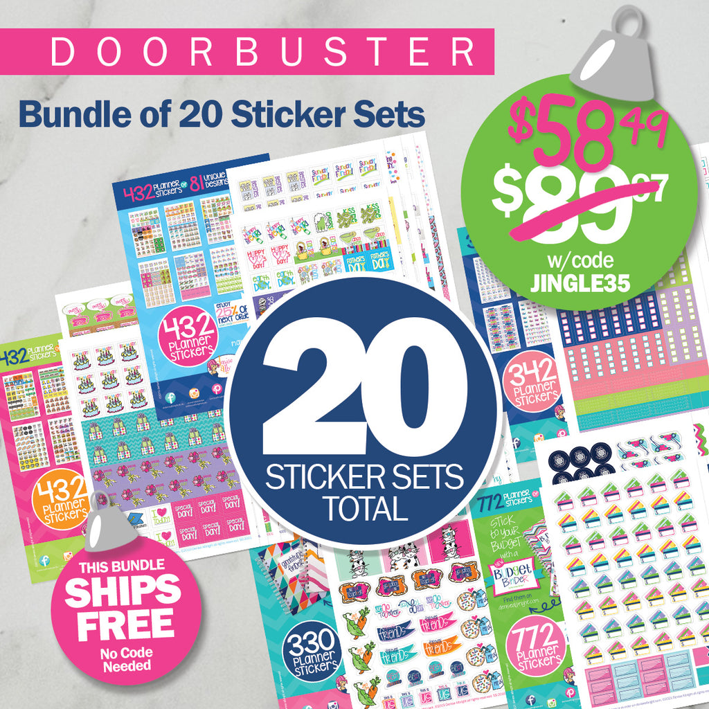 DOORBUSTER: Bundle of 20 Sticker Sets | Best Planner Stickers | Family, Work, To-Dos, Events, Goals