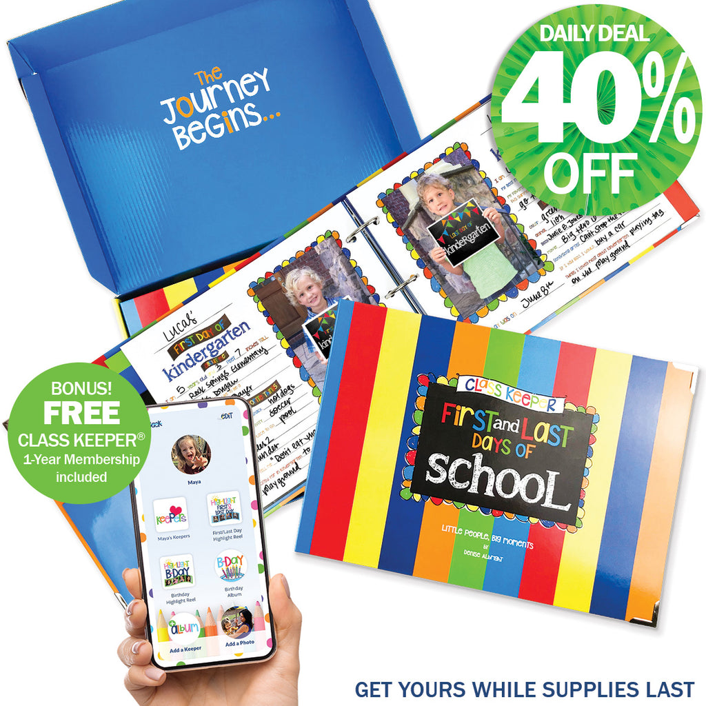 Class Keeper® School Days Memory Book + BONUS App Membership | Simple & Stylish Keepsake Album | Primary Stripes | Daily Deal | 3/7 - 3/9