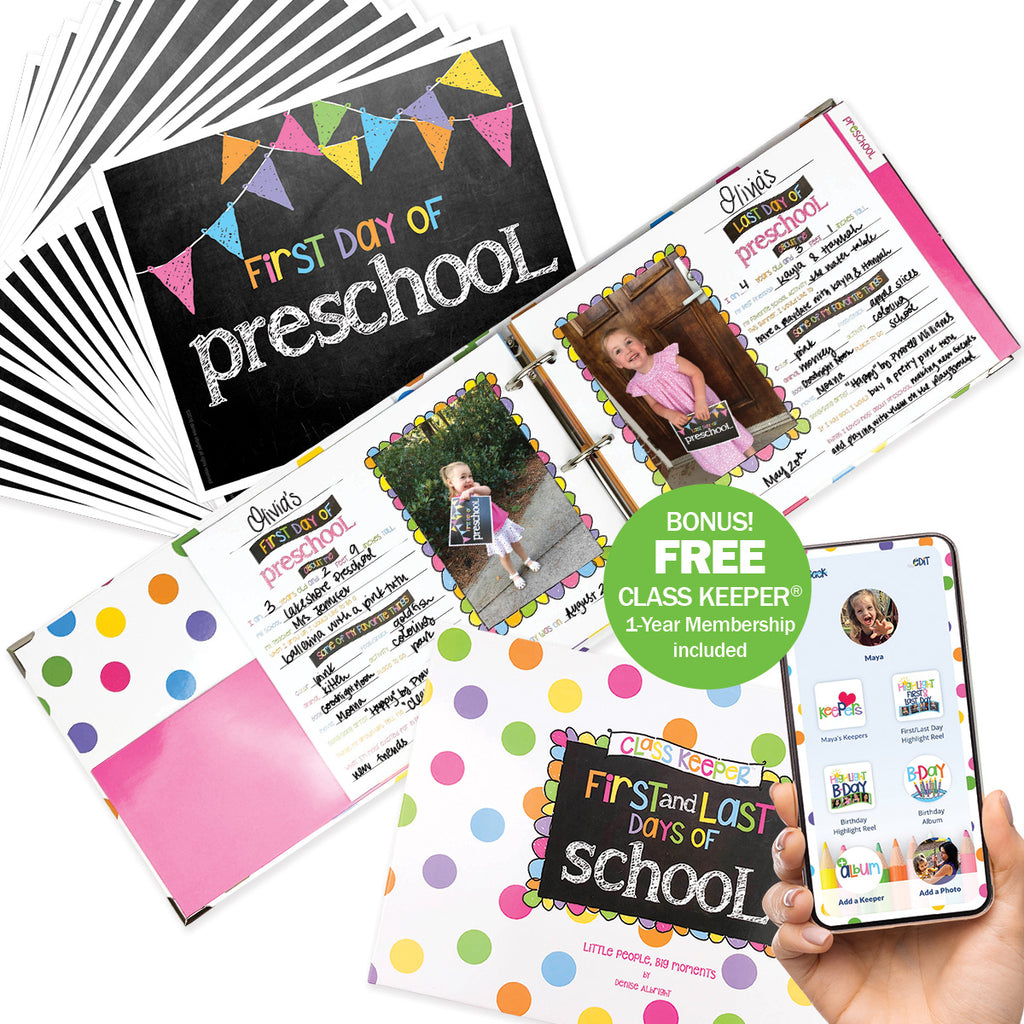 Class Keeper® School Days Keepsake Bundle | School Memory Book, 1st Day/Last Day of School Photo Prop Deck + BONUS App Membership