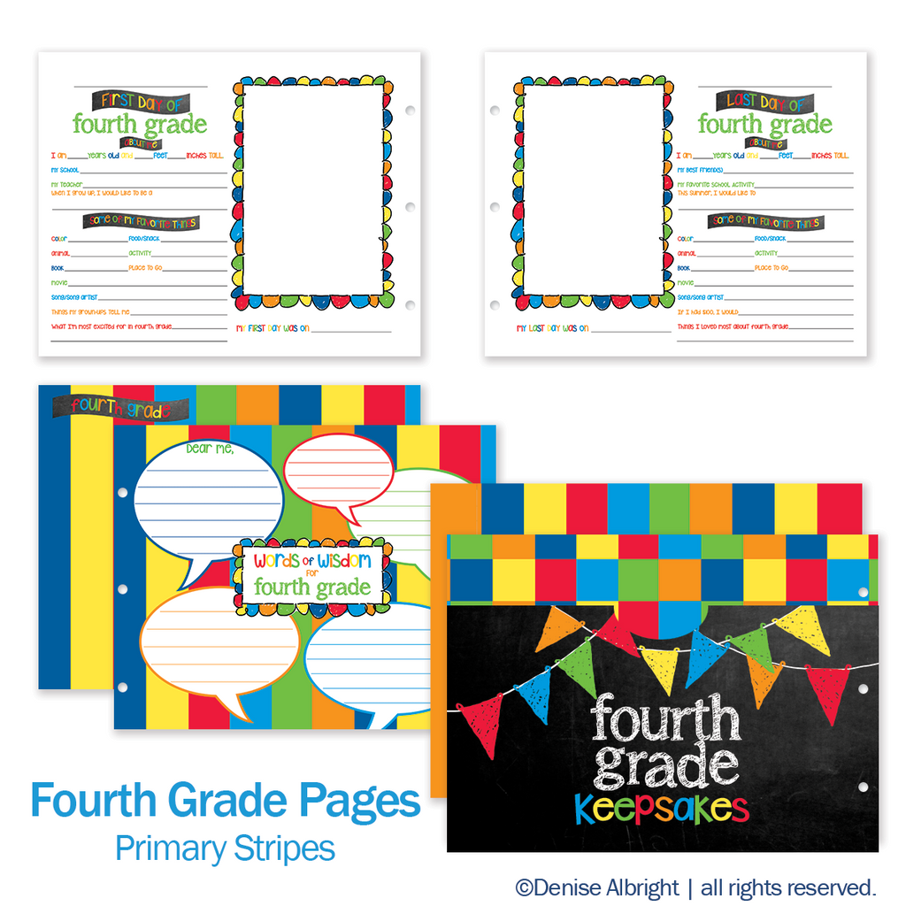 NEW! Extra Class Keeper® School Memory Book Replacement Sets of Pages | Primary Stripes