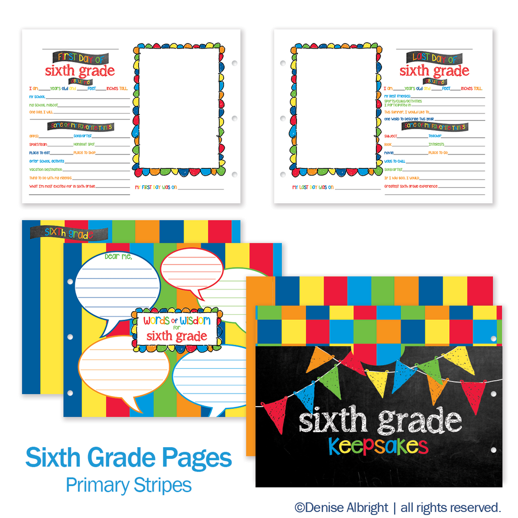 NEW! Extra Class Keeper® School Memory Book Replacement Sets of Pages | Primary Stripes