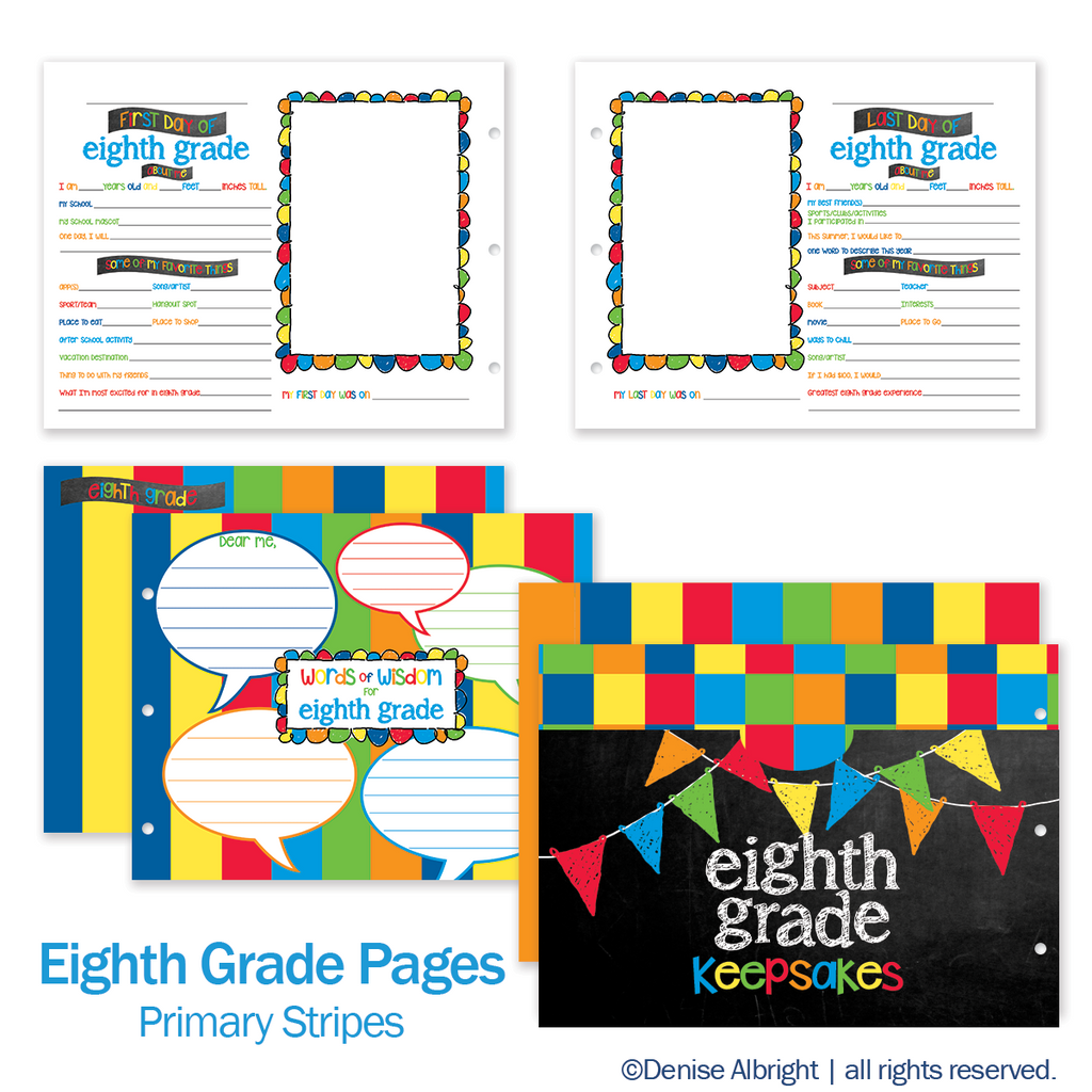 NEW! Extra Class Keeper® School Memory Book Replacement Sets of Pages | Primary Stripes