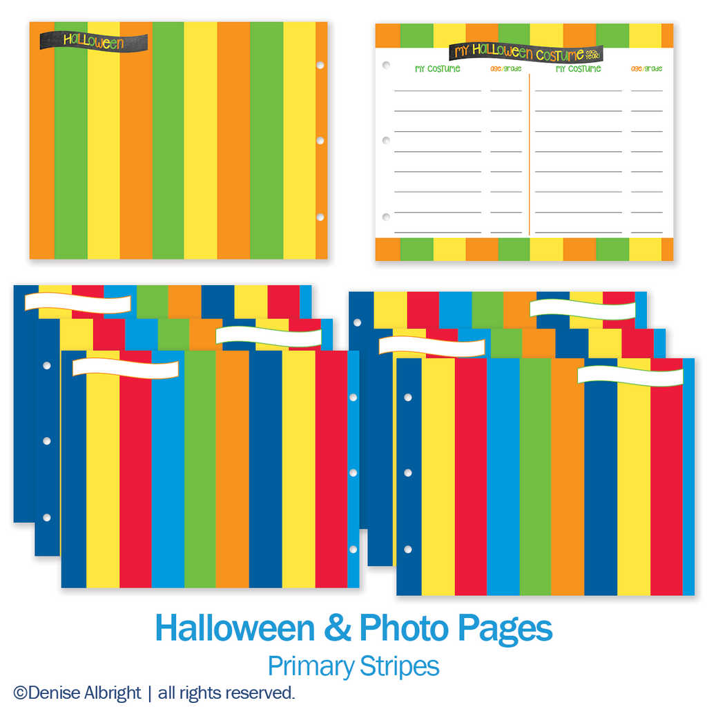 NEW! Extra Class Keeper® School Memory Book Replacement Sets of Pages | Primary Stripes