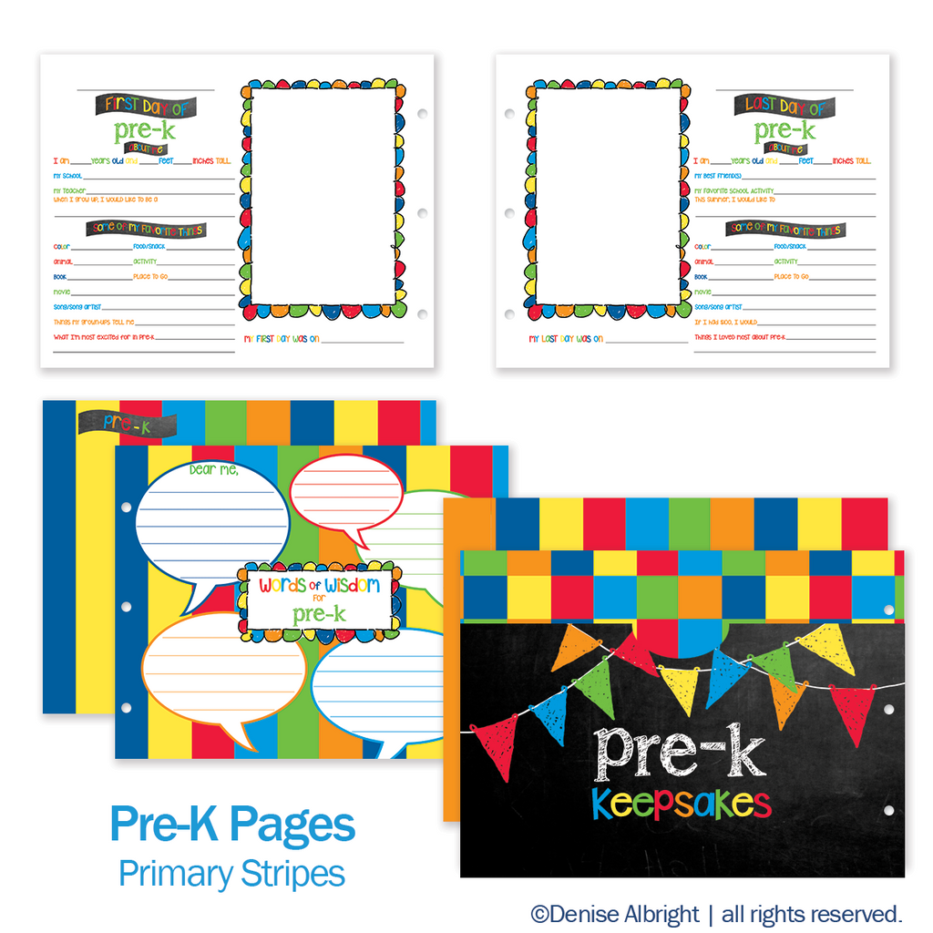 NEW! Extra Class Keeper® School Memory Book Replacement Sets of Pages | Primary Stripes