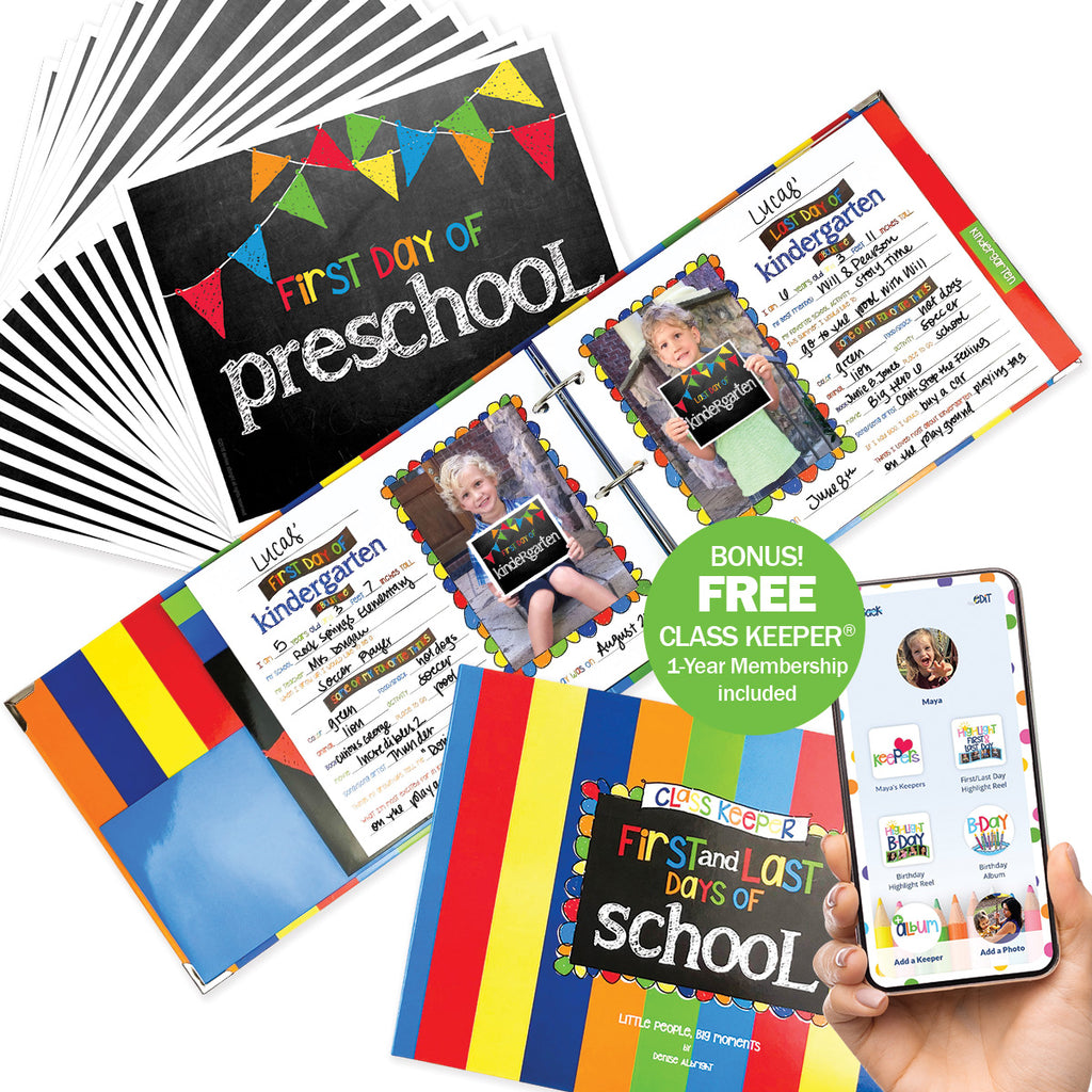 Class Keeper® School Days Keepsake Bundle | School Memory Book, 1st Day/Last Day of School Photo Prop Deck + BONUS App Membership