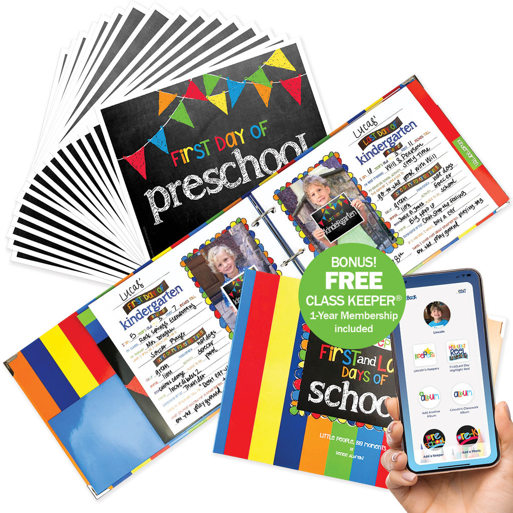 Class Keeper® School Days Keepsake Bundle | School Memory Book, 1st Day/Last Day of School Photo Prop Deck + BONUS App Membership