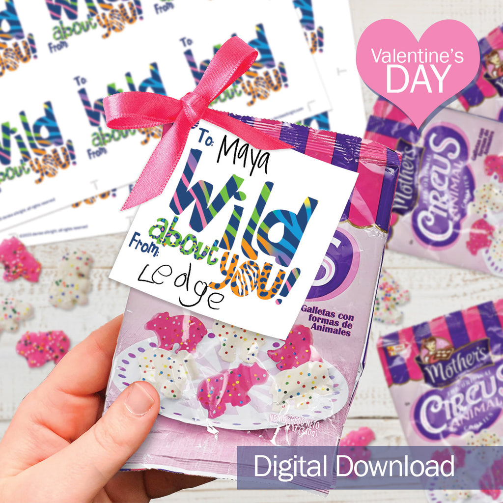 Wild About You Kid's Class Valentine Tags Printable