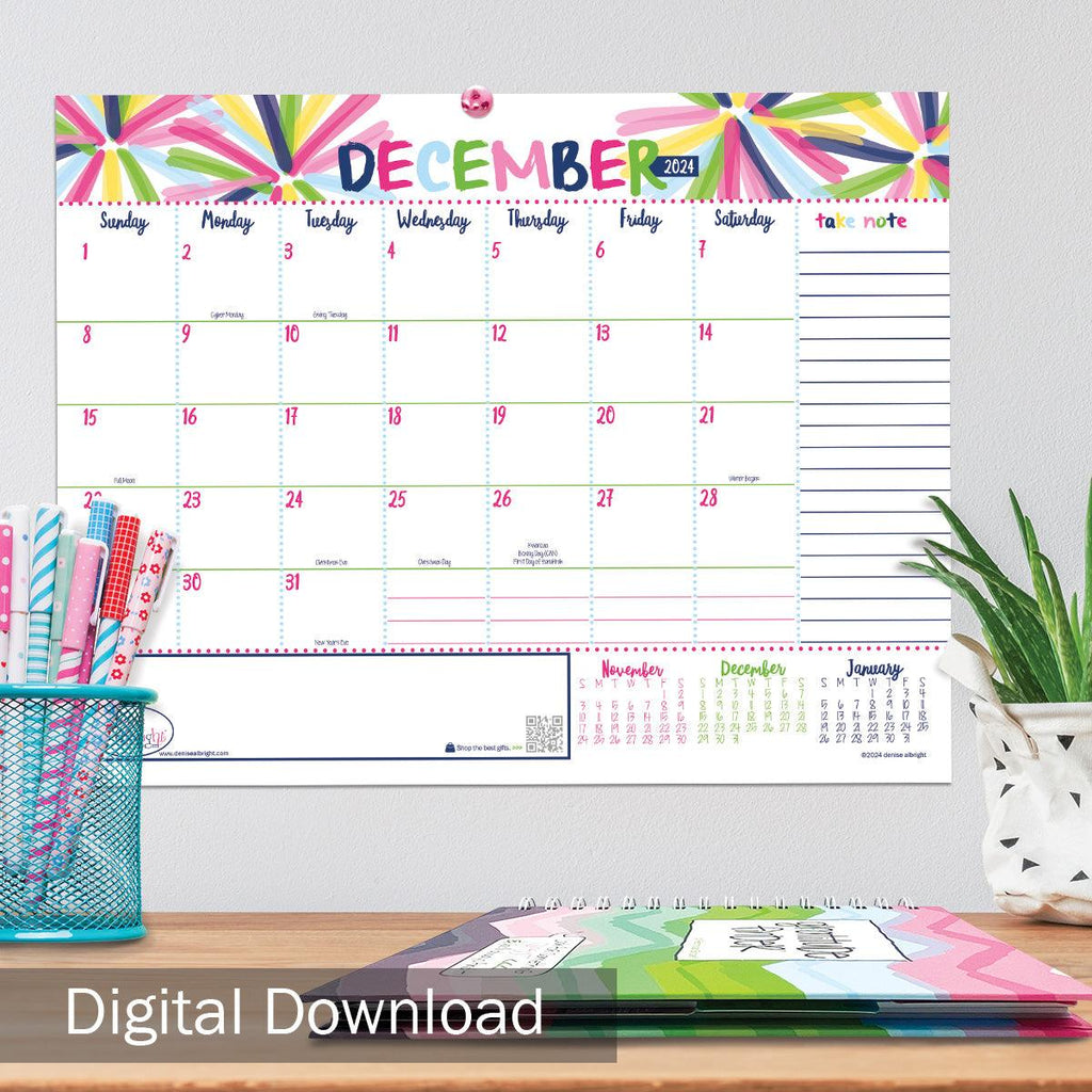 FREE Digital Download | December 2024 Monthly View Calendar | Print-ready, Delivered Instantly