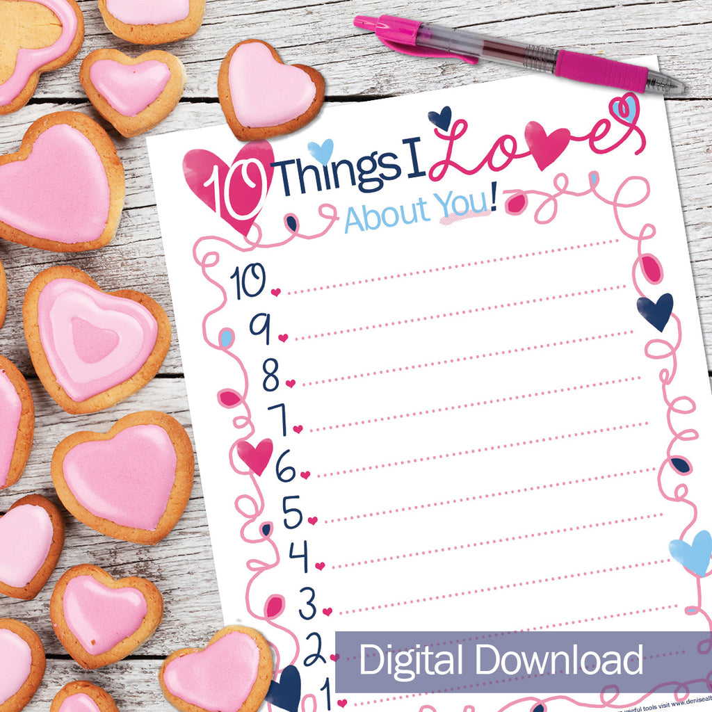 10 Things I Love About You List Valentine's Day Gift Printable