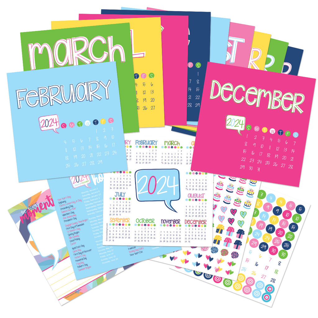 2024 Mini Desktop Calendars | Stickers Included