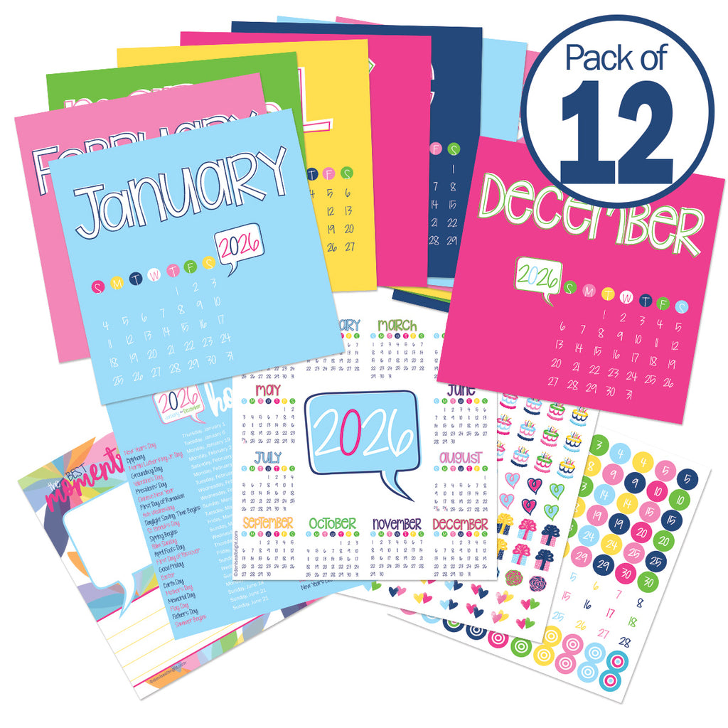 DOORBUSTER: NEW! 12-pack 2026 Mini Desktop Calendars | Stickers Included