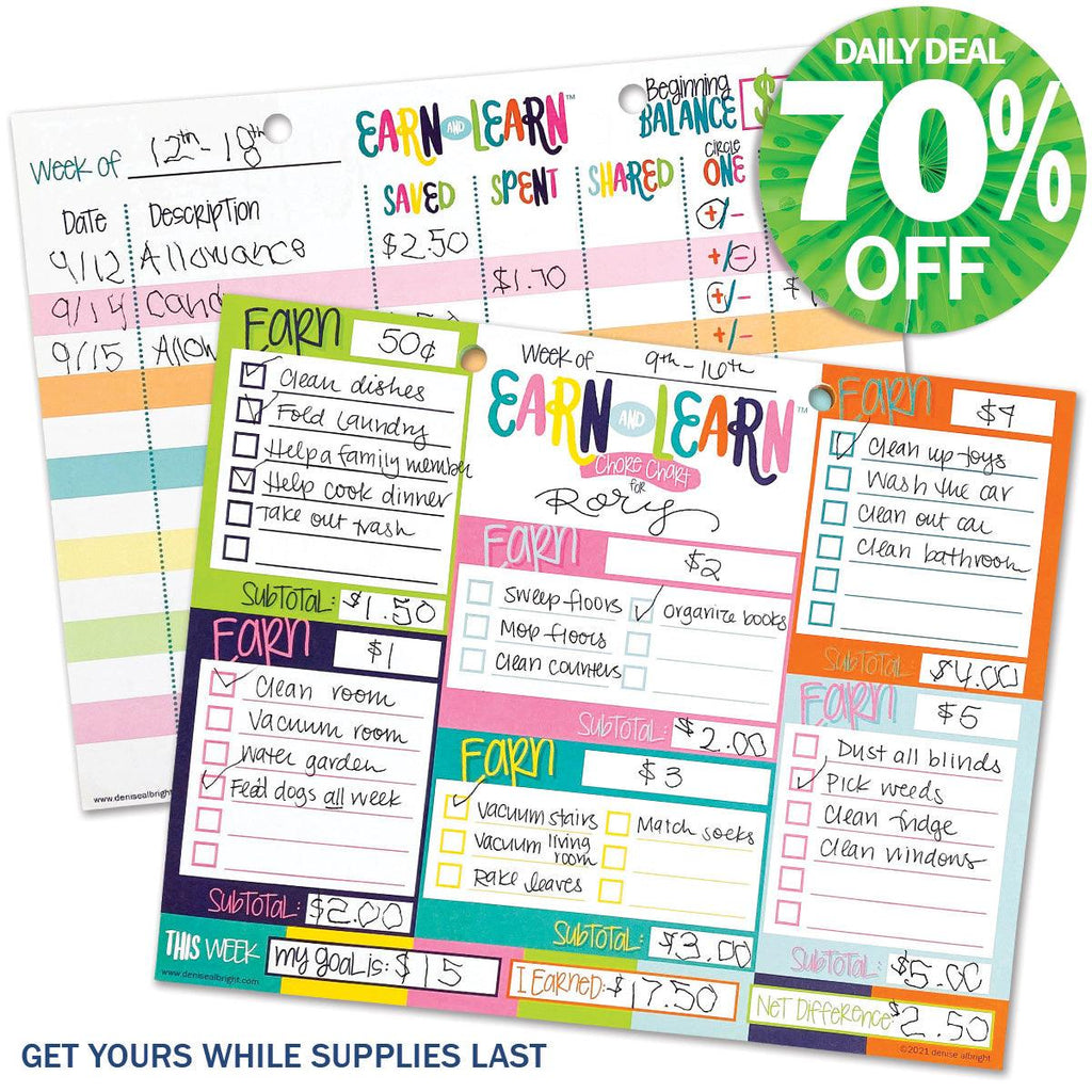 Earn & Learn® Kids Money Management Chore Chart Pad | Bloomin' Colors | Daily Deal | 2/12/25