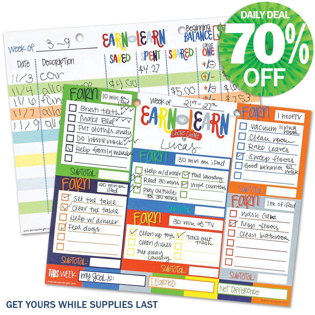 Earn & Learn® Kids Money Management Chore Chart Pad | Kickin' Colors | Daily Deal | 2/12/25