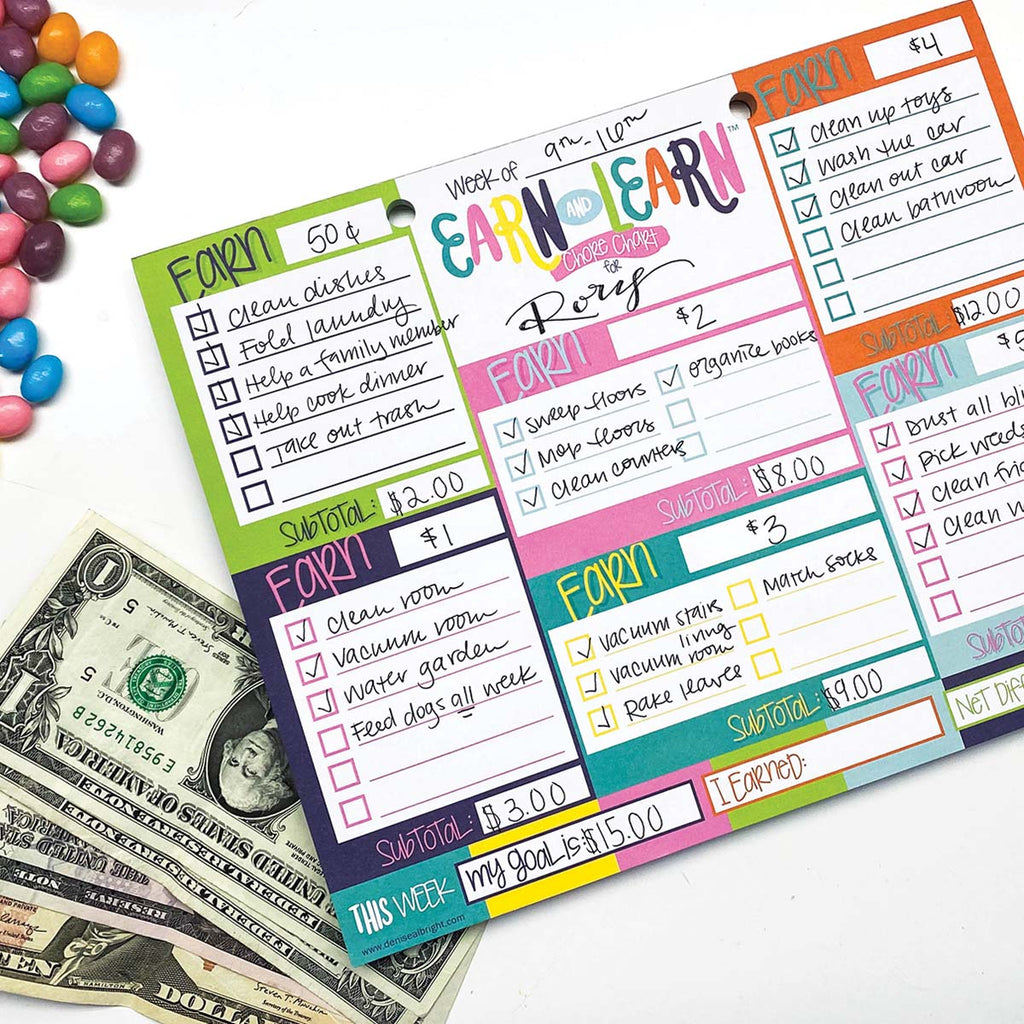 $5 DEAL Kids Chore Chart Earn & Learn® Money Management Pad | Kickin' Colors