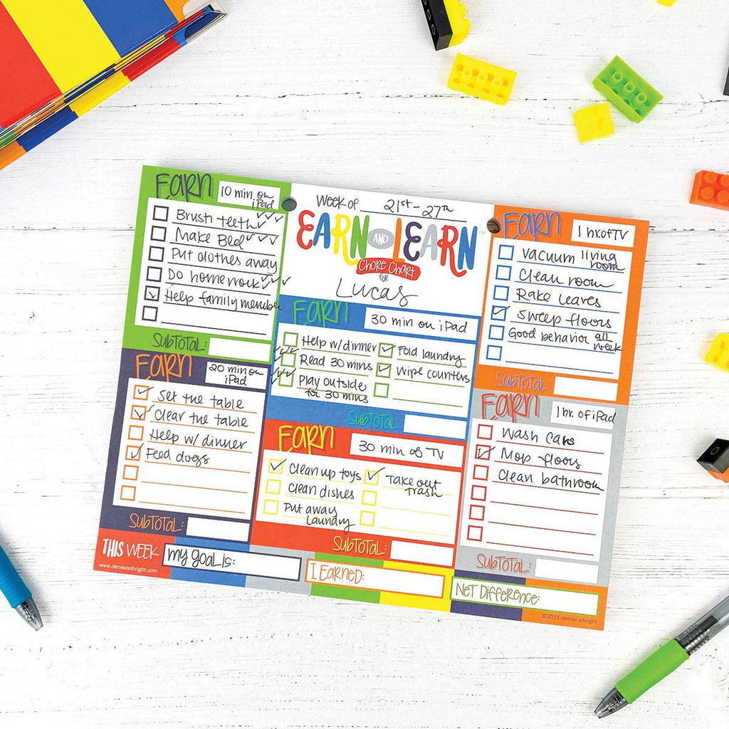 Earn & Learn® Kids Money Management Chore Chart Pad | Dry Erase Savings Tracker for School Age Kids - Denise Albright® 