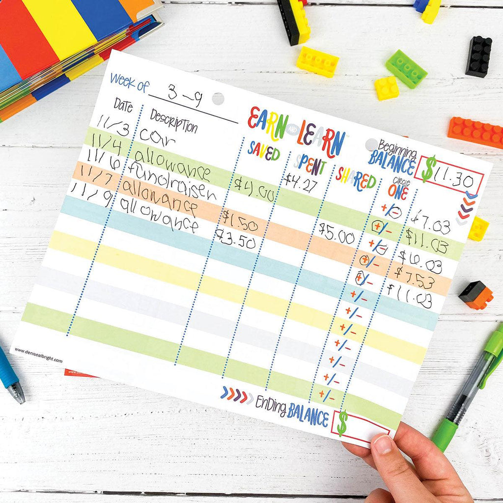 Earn & Learn® Kids Money Management Chore Chart Pad | Dry Erase Savings Tracker for School Age Kids - Denise Albright® 