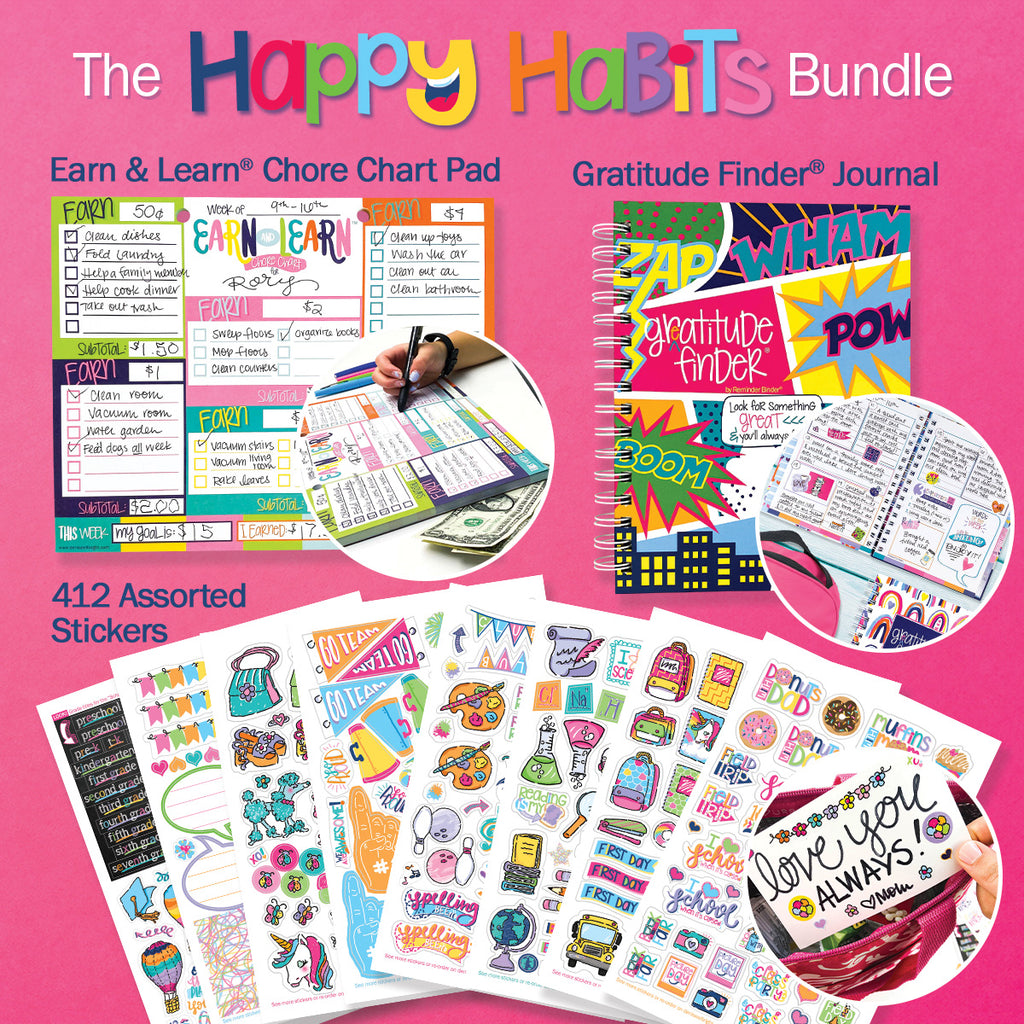 NEW! Happy Habits Bundle for Kids | Chore Chart, Gratitude Journal & Stickers + BONUS App Membership | Teach Responsibility & Positivity | HOT DEAL | No Code Needed