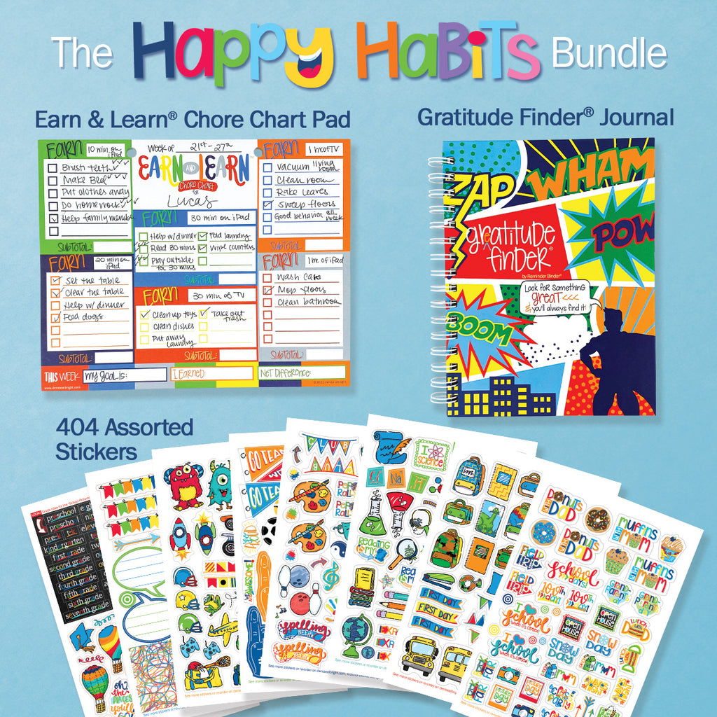 NEW! Happy Habits Bundle for Kids | Chore Chart, Gratitude Journal & Stickers + BONUS App Membership | Teach Responsibility & Positivity | HOT DEAL | No Code Needed