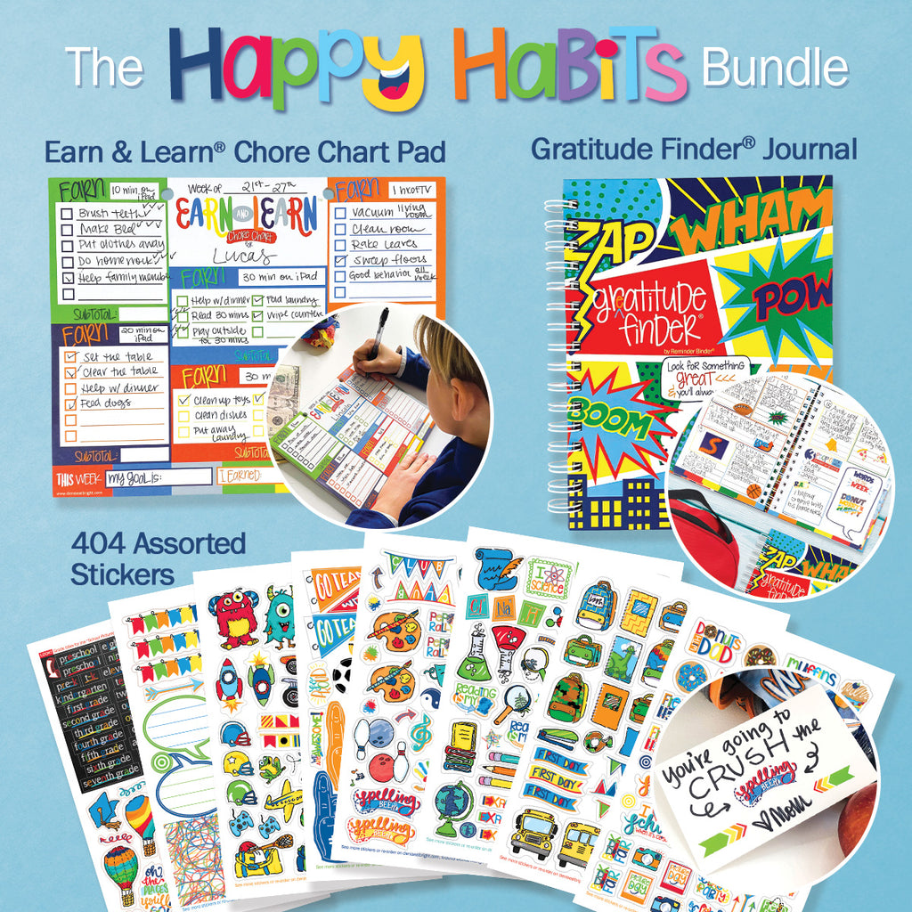 NEW! Happy Habits Bundle for Kids | Chore Chart, Gratitude Journal & Stickers + BONUS App Membership | Teach Responsibility & Positivity | HOT DEAL | No Code Needed