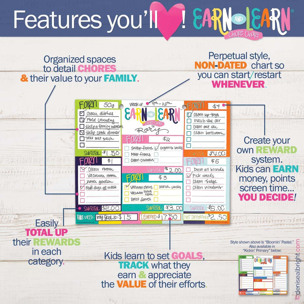 Earn & Learn® Kids Money Management Chore Chart Pad | Kickin' Colors | Daily Deal | 2/12/25