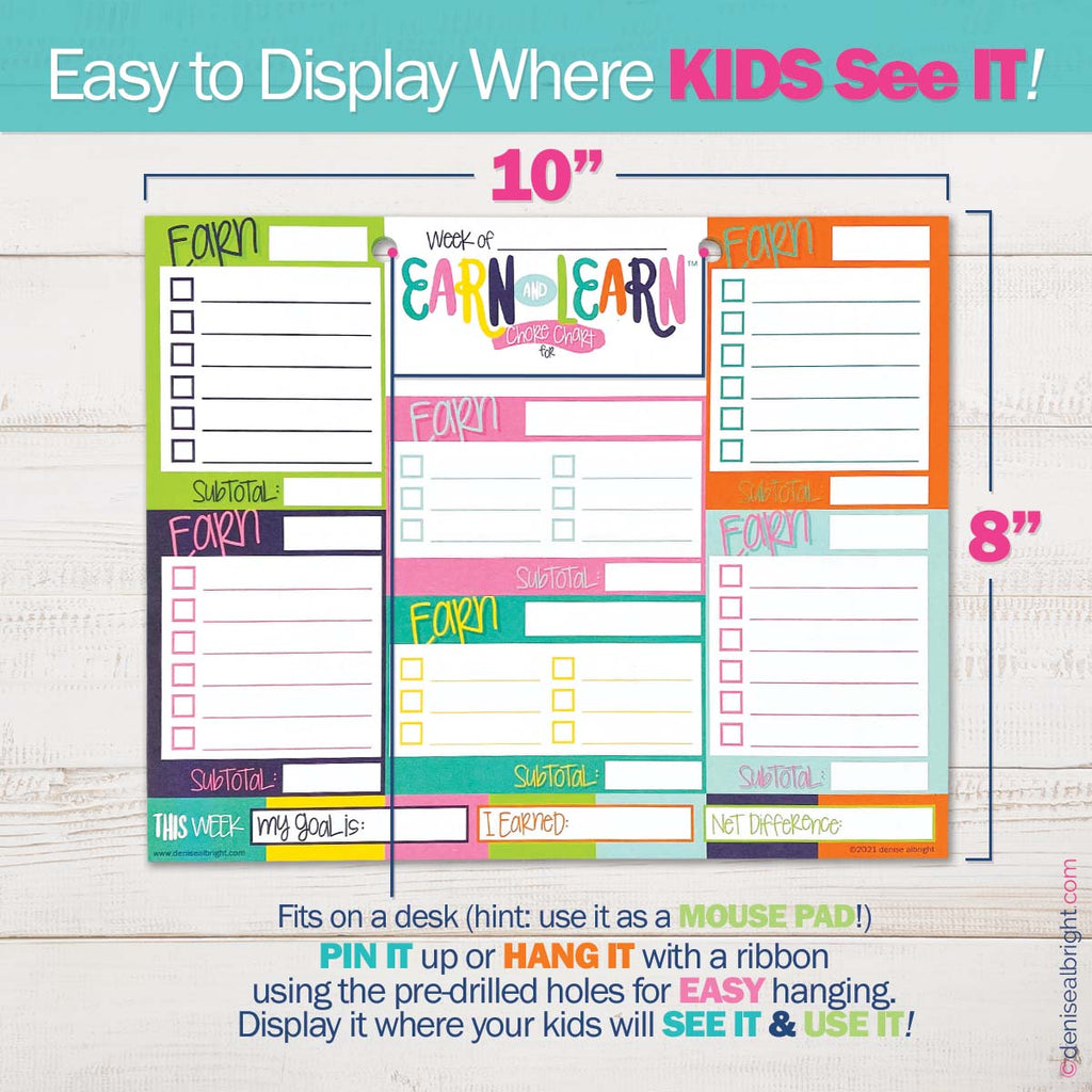 Kids Chore Chart Earn & Learn® Money Management Pad | Bloomin' Colors