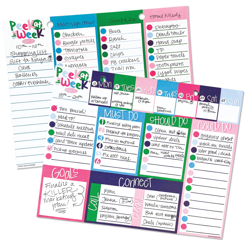 Peek at the Week® Weekly Planner Pad | Checklists, Priorities, Dry Erase Backer | [2] Styles