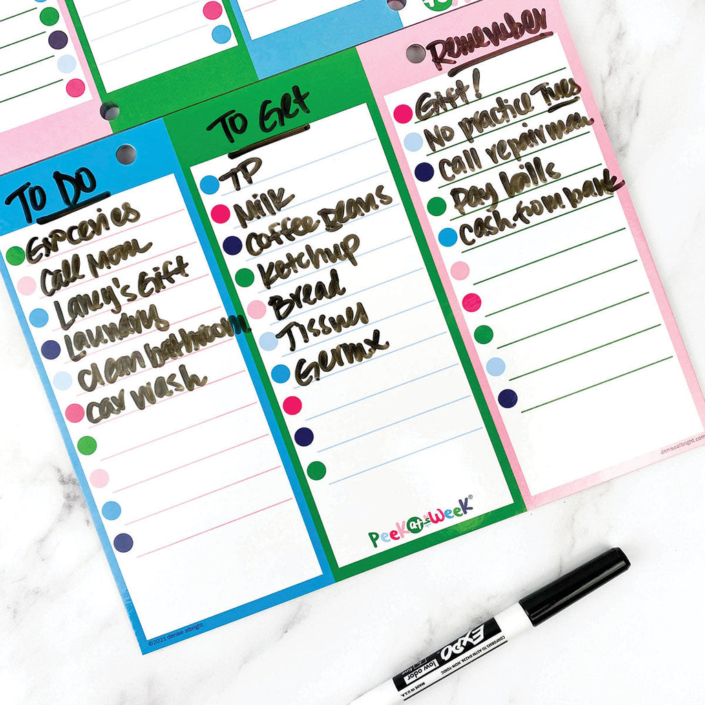 Peek at the Week® 2.0 | Weekly Planner Pad | Checklists, Priorities, Dry Erase Backer - Denise Albright® 