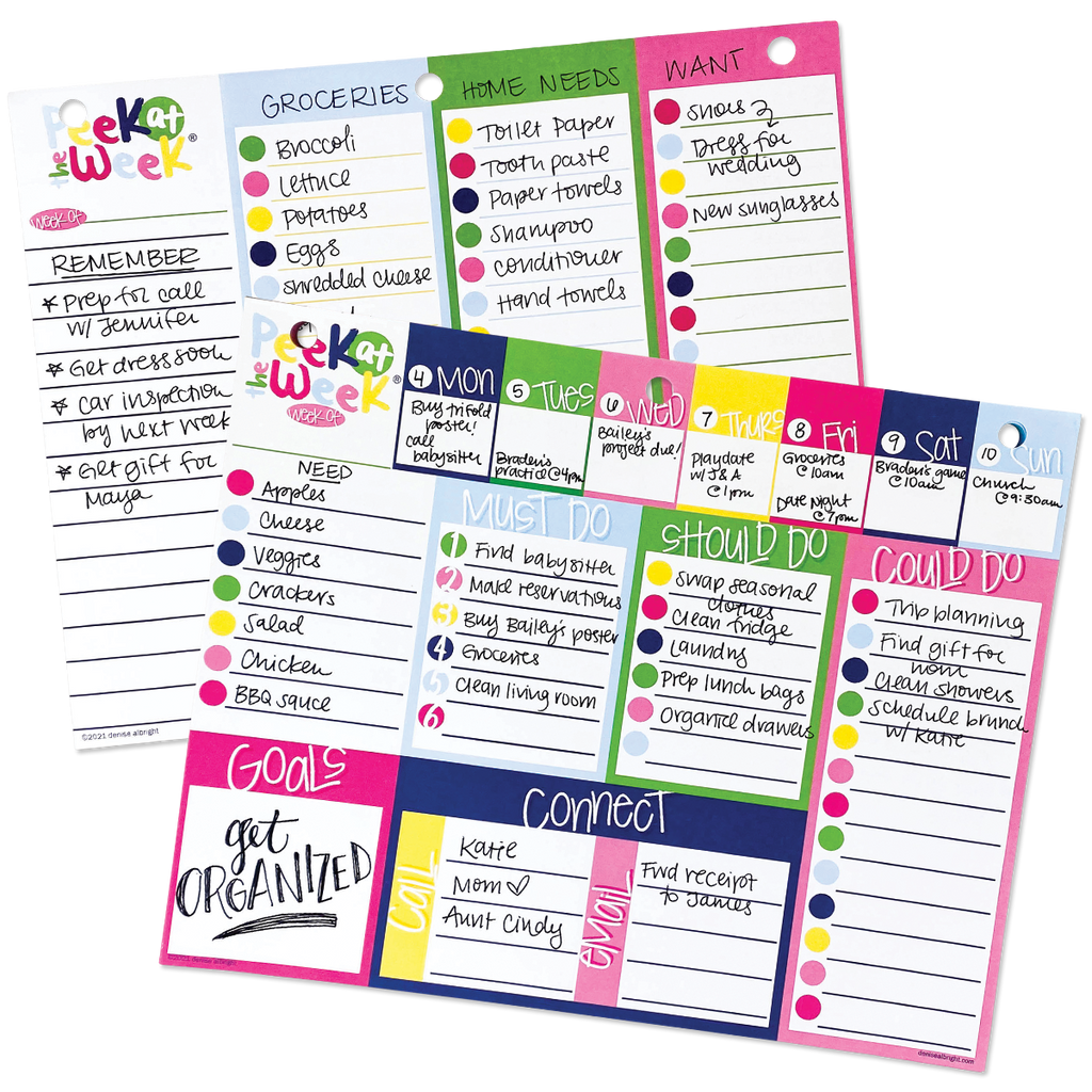 Peek at the Week® Weekly Planner Pad | Checklists, Priorities, Dry Erase Backer | [2] Styles