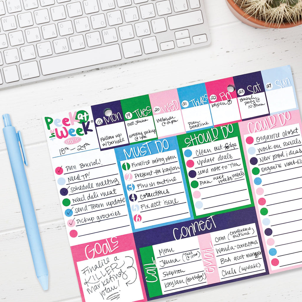 Peek at the Week® 2.0 | Weekly Planner Pad | Checklists, Priorities, Dry Erase Backer - Denise Albright® 