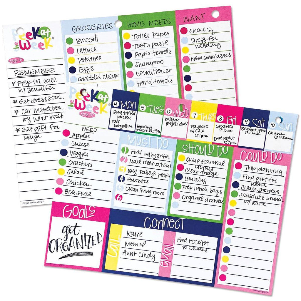 NEW! Peek at the Week® | Weekly Planner Pad | Checklists, Priorities, Dry Erase Backer - Denise Albright® 