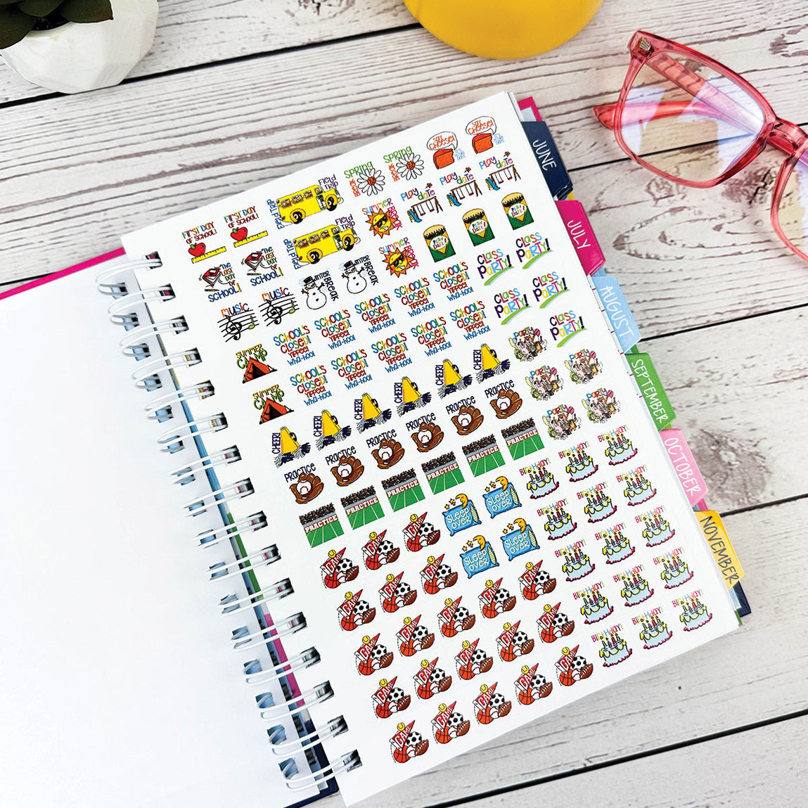 Reminder Binder 2024-2025 Planner; 18-Month Calendar with Busy Mom Planner Stickers (PETALS), Size: 8.5 x 7.25 x 1.25