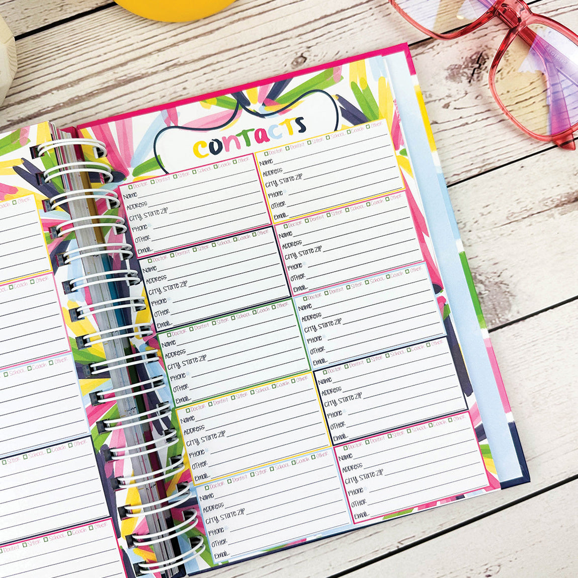 Reminder Binder 2024-2025 Planner; 18-Month Calendar with Busy Mom Planner Stickers (PETALS), Size: 8.5 x 7.25 x 1.25