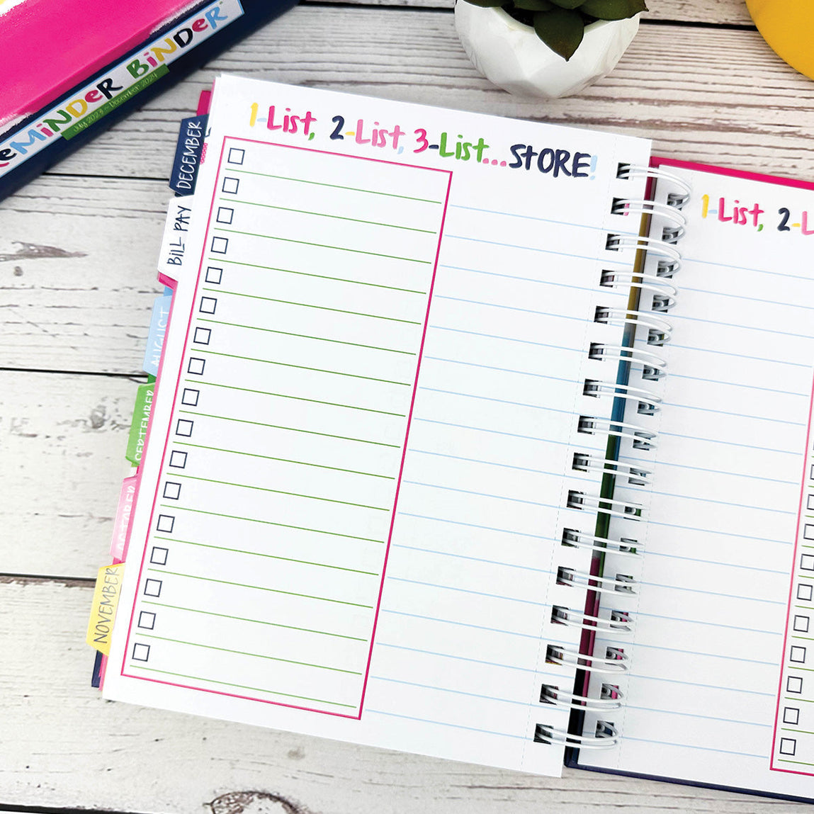 Reminder Binder 2024-2025 Planner; 18-Month Calendar with Get It Done Planner Stickers (PETALS), Size: 8.5 x 7.25 x 1.25