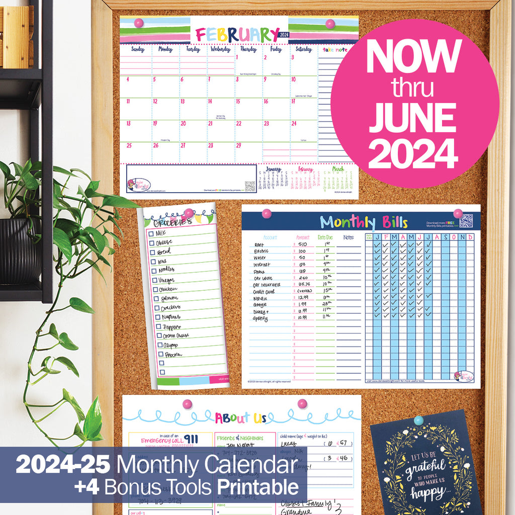 Printable 2024-25 Calendar | NOW thru June 2025 | Bonus Tools | Print-ready, Delivered Instantly