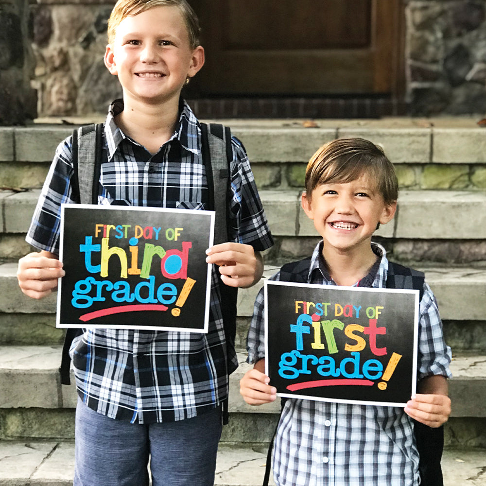 First & Last Day of School Signs | Prop Deck | 16 Grade Levels Preschool to College | Pastel Flags - Denise Albright® 