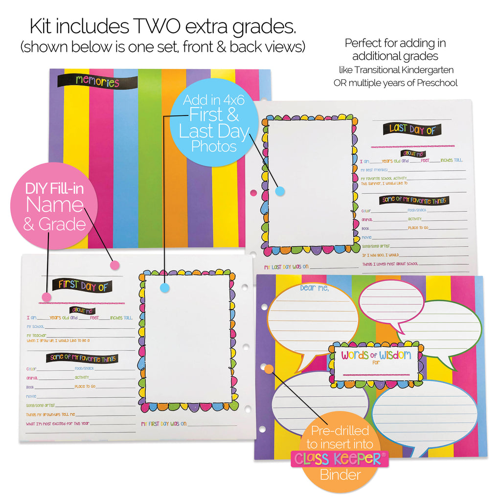 First & Last Day Extra Pages Kit for the Class Keeper® School Memory Binder | (2) Styles - Denise Albright® 