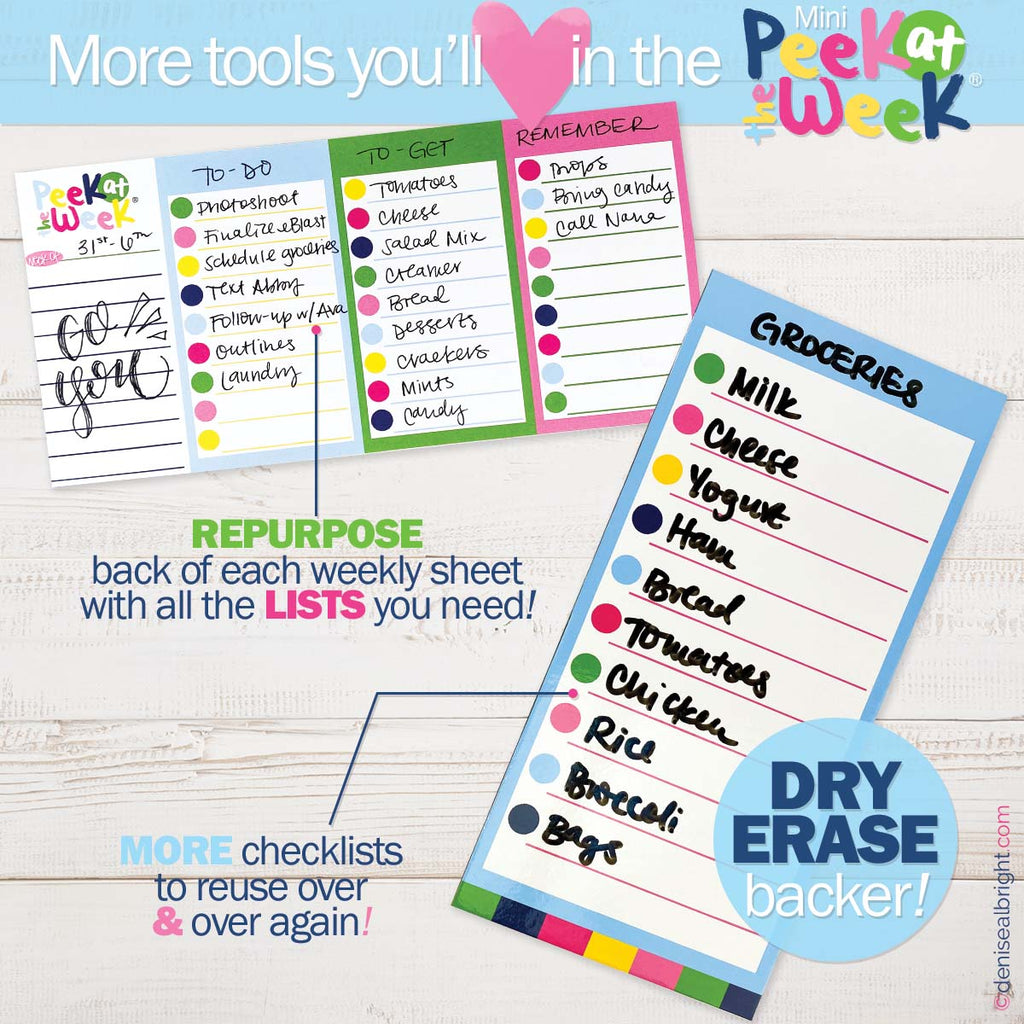 Bundle of TWO Mini Peek at the Week® Planner Pads | Dry Erase Checklist